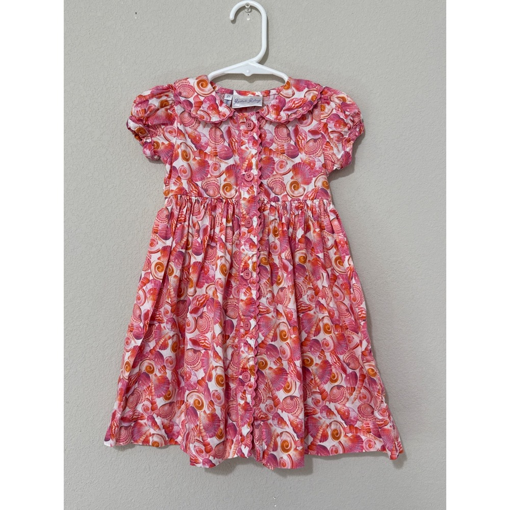 Rachel Riley Pink Seahorse Button Front Dress Toddler Girl 2T RicRac Trim Preppy